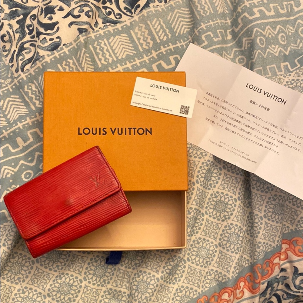Louis Vuitton Red Epi calfskin & vachetta leather 6 key & card holder wallet